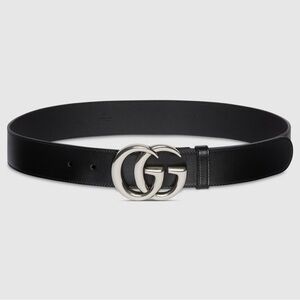 Black Leather Belt with Silver Buckle Designer Inspired